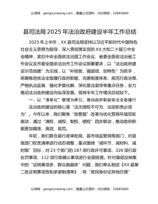 县司法局2025年法治政府建设半年工作总结