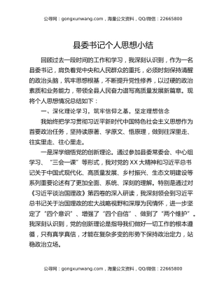 县委书记个人思想小结