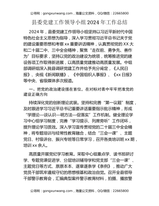 县委党建工作领导小组2024年工作总结