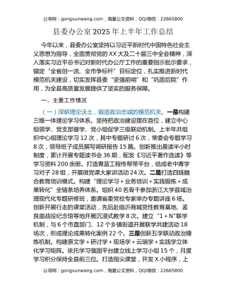 县委办公室2025年上半年工作总结