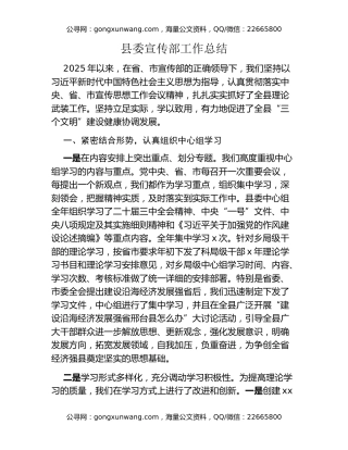 县委宣传部工作总结