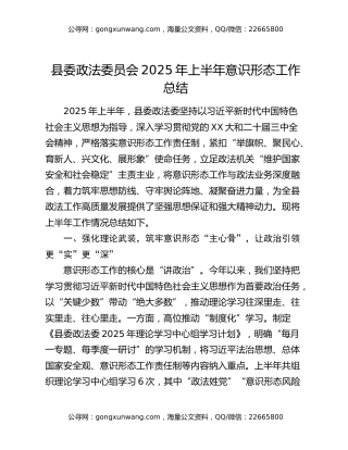 县委政法委员会2025年上半年意识形态工作总结