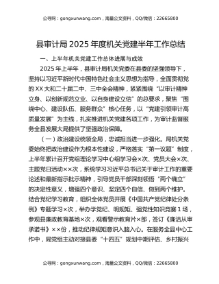 县审计局2025年度机关党建半年工作总结