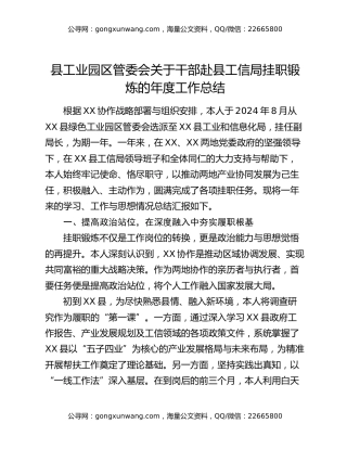 县工业园区管委会关于干部赴县工信局挂职锻炼的年度工作总结