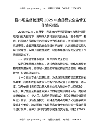 县市场监督管理局2025年度药品安全监管工作情况报告 (2)