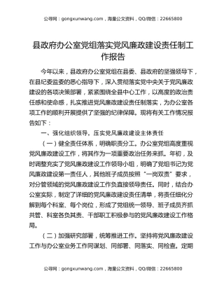 县政府办公室党组落实党风廉政建设责任制工作报告