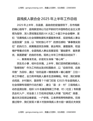 县残疾人联合会2025年上半年工作总结