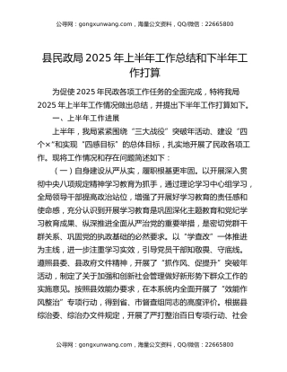 县民政局2025年上半年工作总结和下半年工作打算 (2)