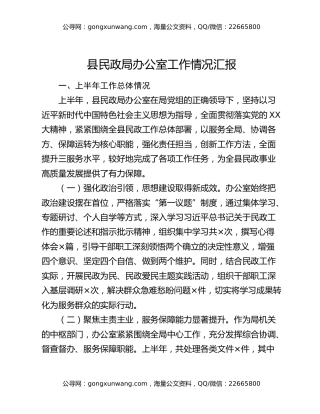 县民政局办公室工作情况汇报