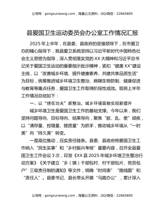 县爱国卫生运动委员会办公室工作情况汇报