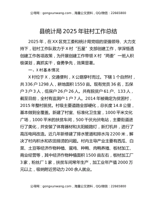 县统计局2025年驻村工作总结