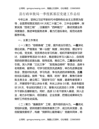 县行政审批局一季度抓基层党建工作总结