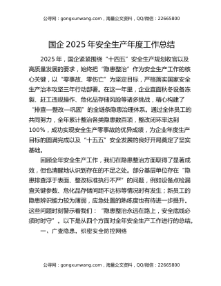 国企2025年安全生产年度工作总结