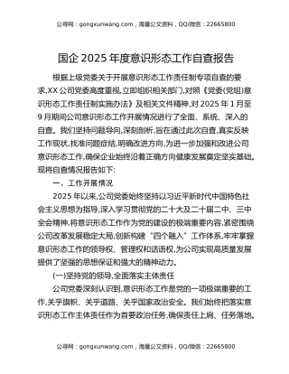 国企2025年度意识形态工作自查报告
