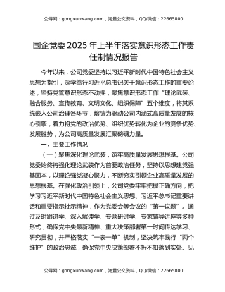 国企党委2025年上半年落实意识形态工作责任制情况报告