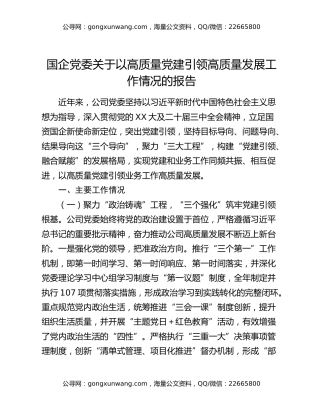 国企党委关于以高质量党建引领高质量发展工作情况的报告（3）