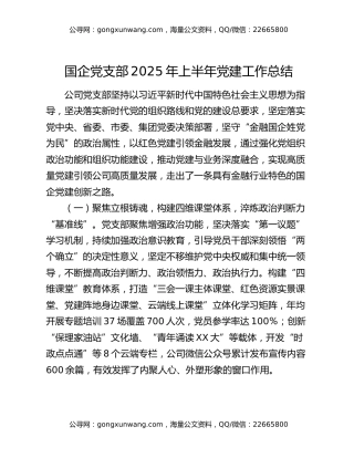国企党支部2025年上半年党建工作总结