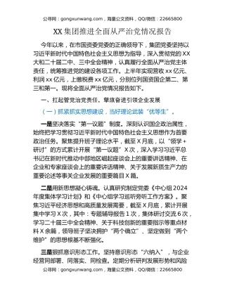 国企全面从严治党情况报告