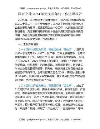 国有企业2024年党支部年终工作述职报告