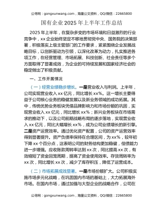 国有企业2025年上半年工作总结