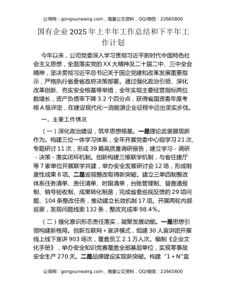 国有企业2025年上半年工作总结和下半年工作计划