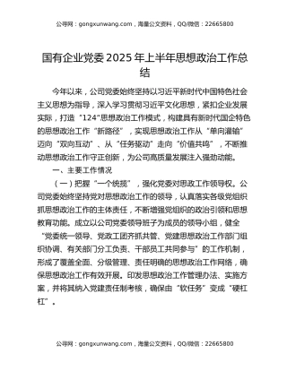 国有企业党委2025年上半年思想政治工作总结（2）