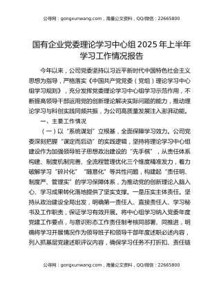 国有企业党委理论学习中心组2025年上半年学习工作情况报告