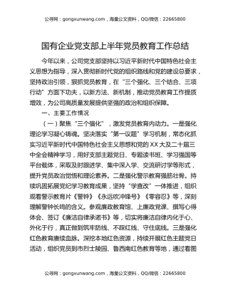 国有企业党支部上半年党员教育工作总结