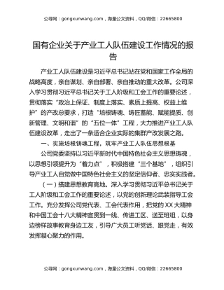 国有企业关于产业工人队伍建设工作情况的报告