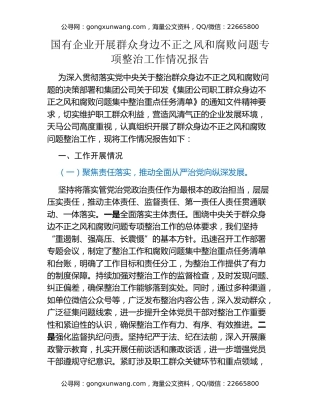 国有企业开展群众身边不正之风和腐败问题专项整治工作情况报告