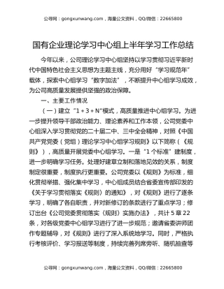 国有企业理论学习中心组上半年学习工作总结 (2)