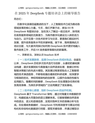 在2025年DeepSeek专题培训会上的辅导报告