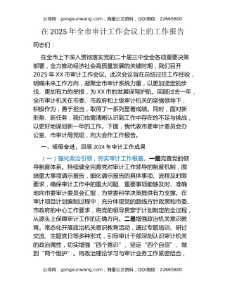 在2025年全市审计工作会议上的工作报告