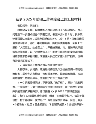 在乡2025年防汛工作调度会上的汇报材料