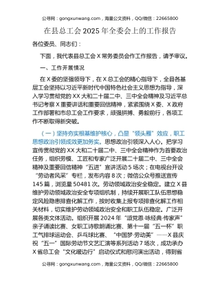 在县总工会2025年全委会上的工作报告