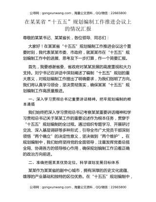 在某某省“十五五”规划编制工作推进会议上的情况汇报