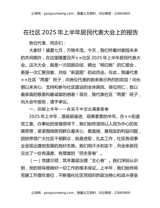 在社区2025年上半年居民代表大会上的报告（2）