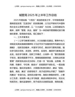 城管局2025年上半年工作总结