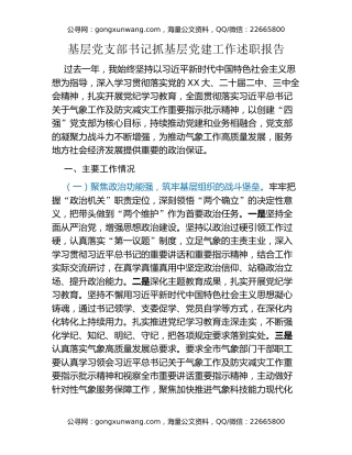 基层党支部书记抓基层党建工作述职报告