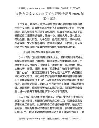 宣传办公室2024年度工作开展情况及2025年工作谋划