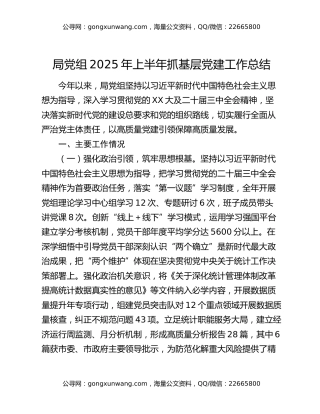 局党组2025年上半年抓基层党建工作总结