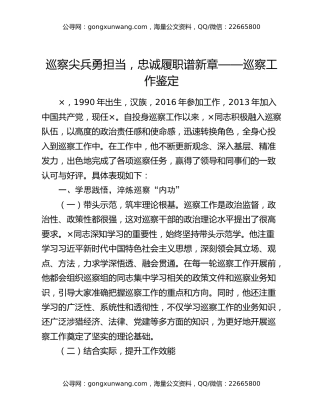巡察尖兵勇担当，忠诚履职谱新章——巡察工作鉴定