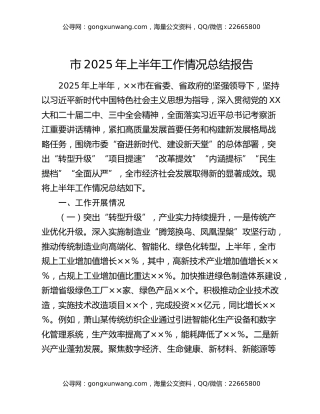 市2025年上半年工作情况总结报告