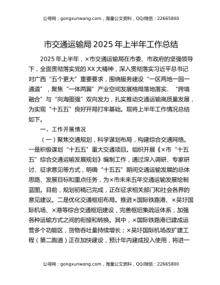 市交通运输局2025年上半年工作总结