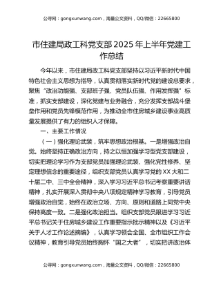 市住建局政工科党支部2025年上半年党建工作总结