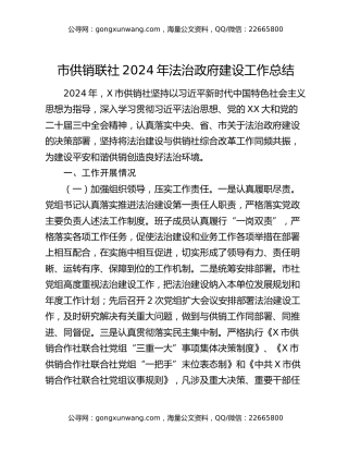 市供销联社2024年法治政府建设工作总结