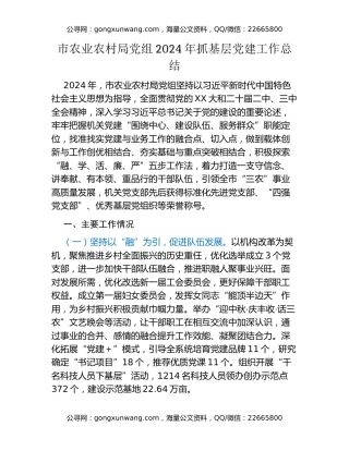 市农业农村局党组2024年抓基层党建工作总结