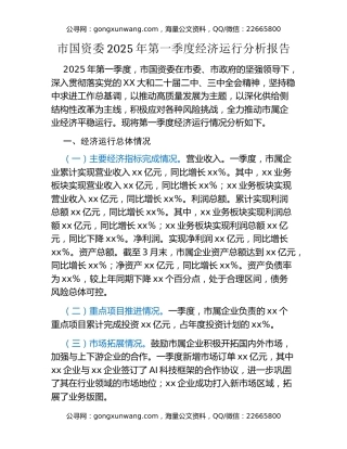 市国资委2025年第一季度经济运行分析报告