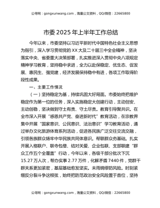 市委2025年上半年工作总结