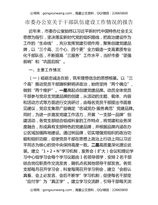 市委办公室关于干部队伍建设工作情况的报告